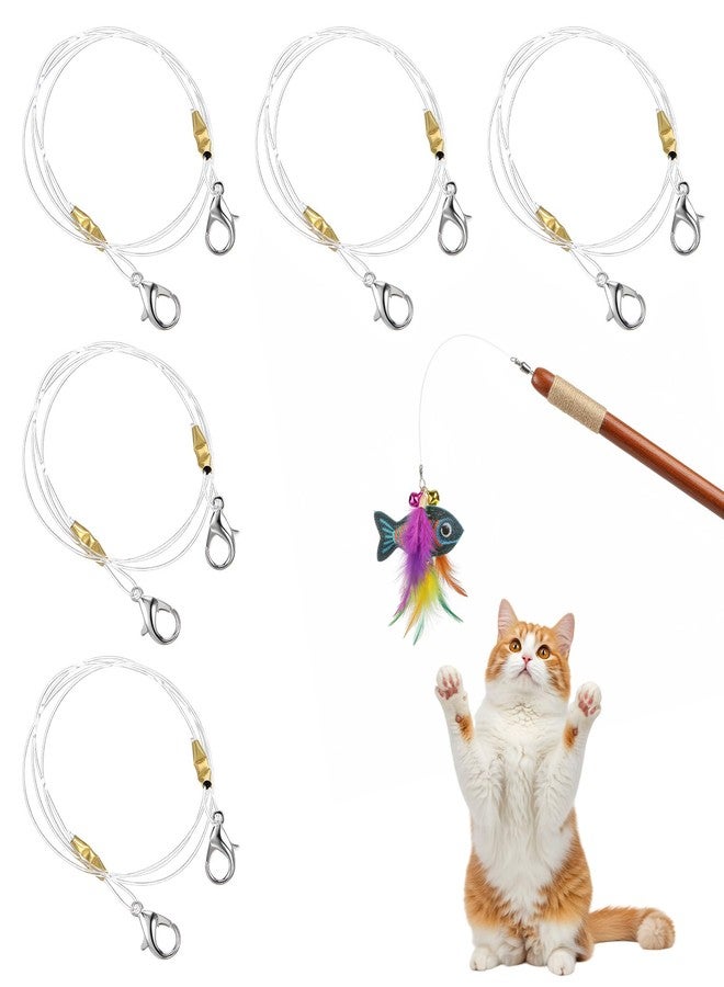 Tucnoeu Replacement Strings for Cat Wand Toy - 5pcs Durable Nylon & Stainless Steel Strings with Lobster Clasps for All Lures, Cat Stick - 22in Long, Universal Fit - Image 1